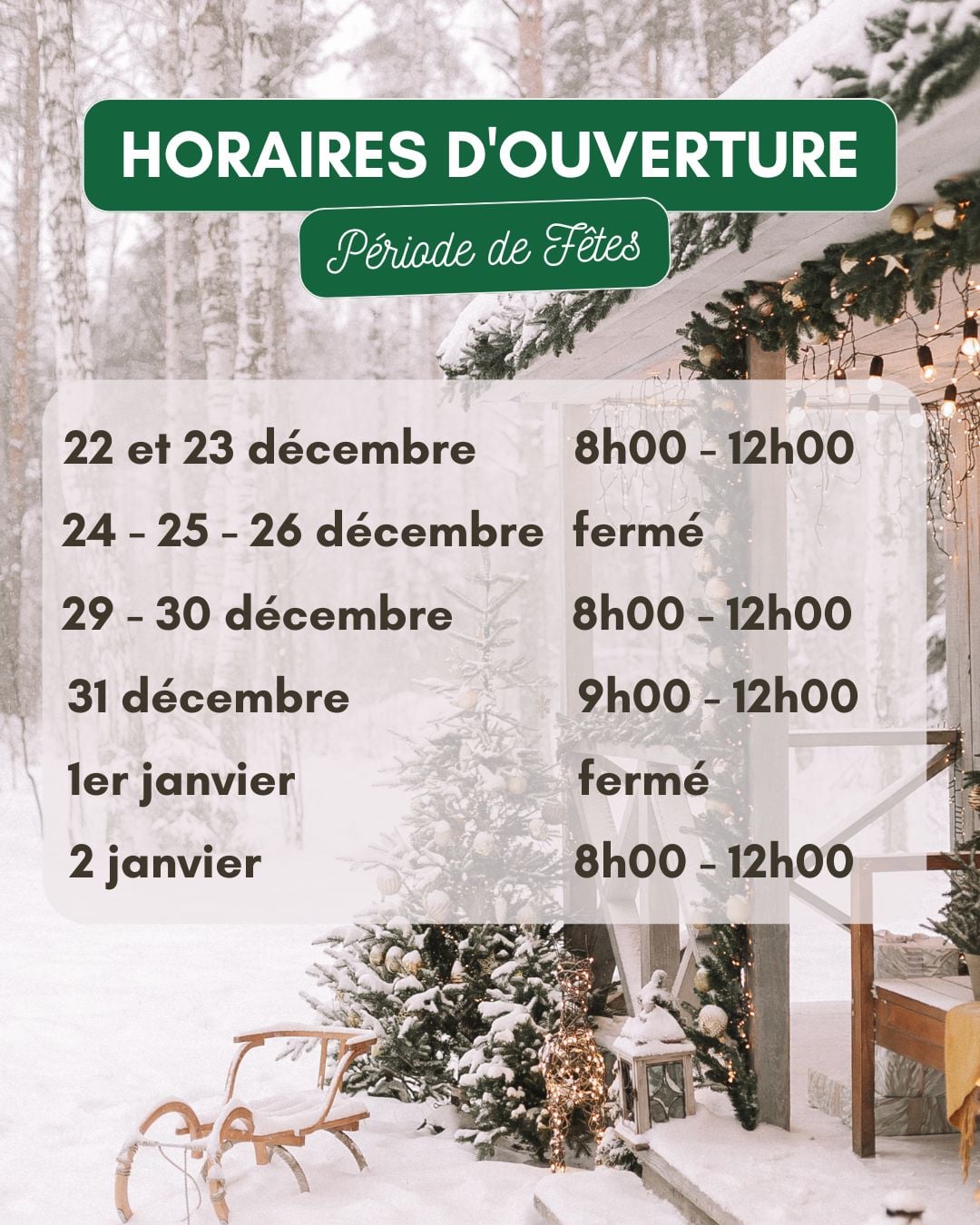 Publication instagram horaires ouverture magasin simple vert