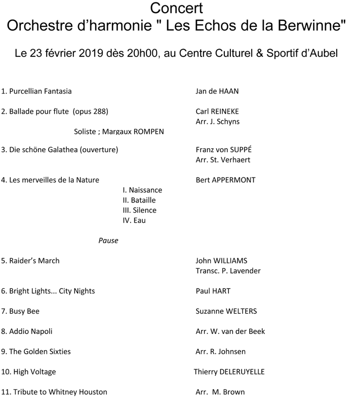 Concert Harmonie Programme 2019