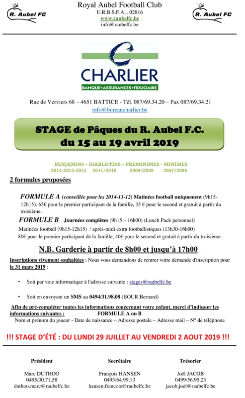 Stage de Pâques foot 2019