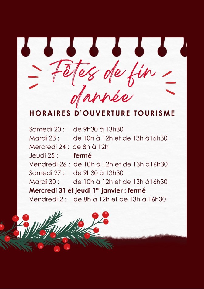 Horaire Fêtes de fin d'année